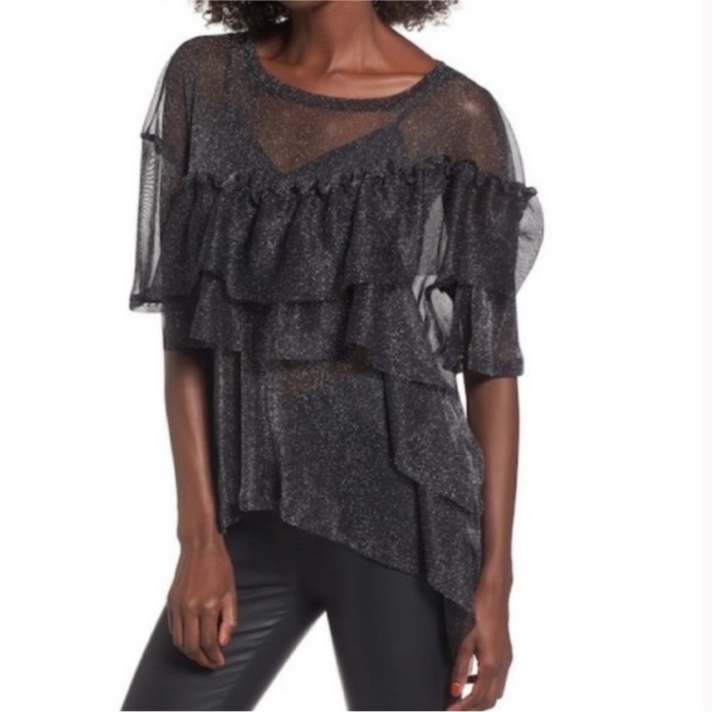 Black Ruffled Sheer Top